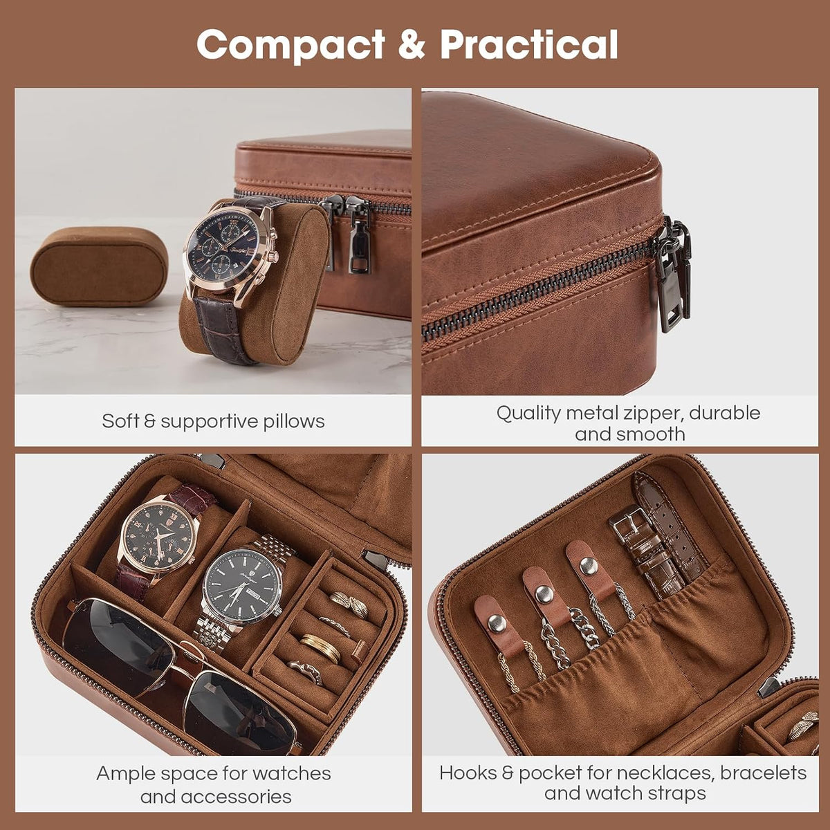 ProCase travel watch case for men with PU leather storage for watches and jewelry