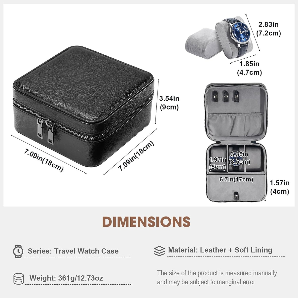 ProCase travel watch case for men with PU leather storage for watches and jewelry