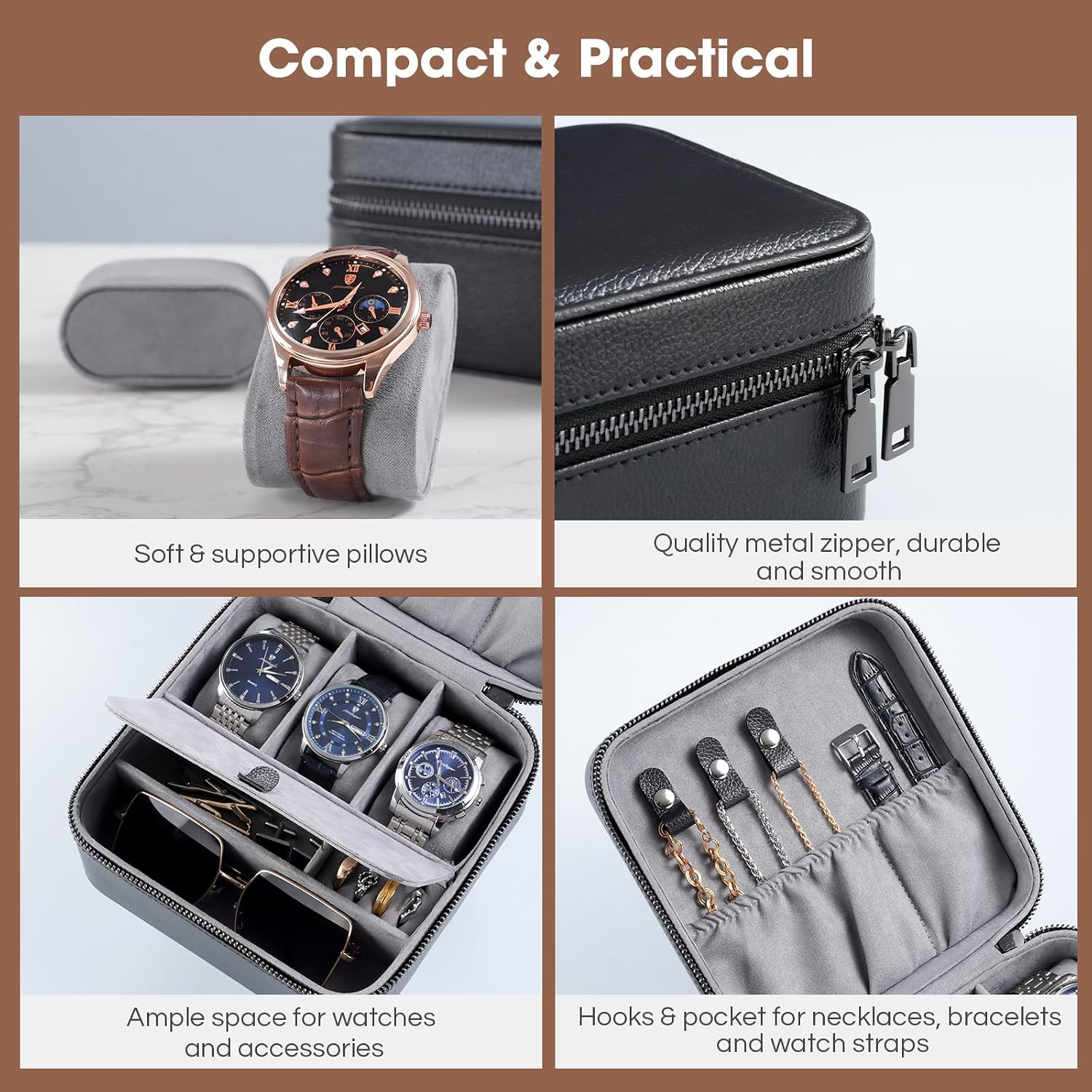 ProCase travel watch case for men with PU leather storage for watches and jewelry