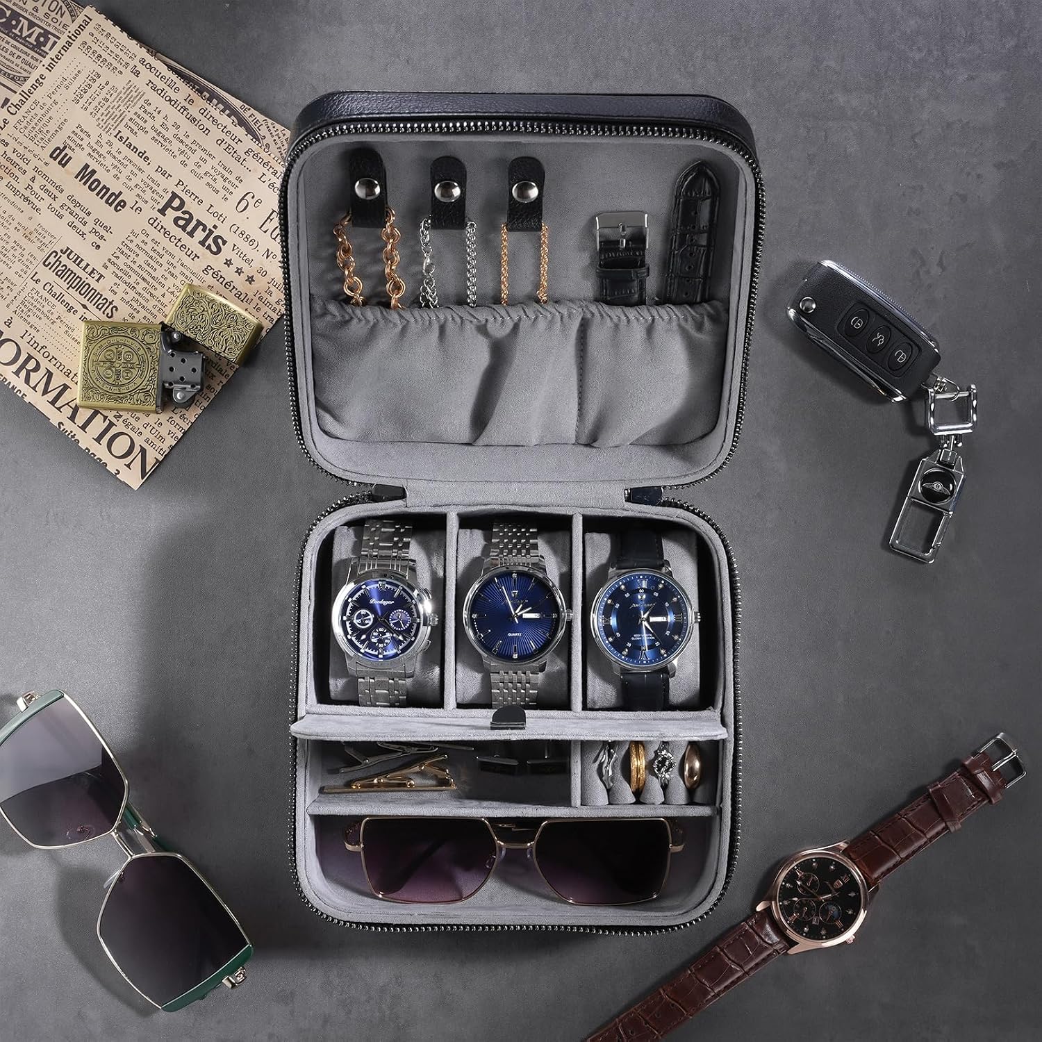 ProCase travel watch case for men with PU leather storage for watches and jewelry