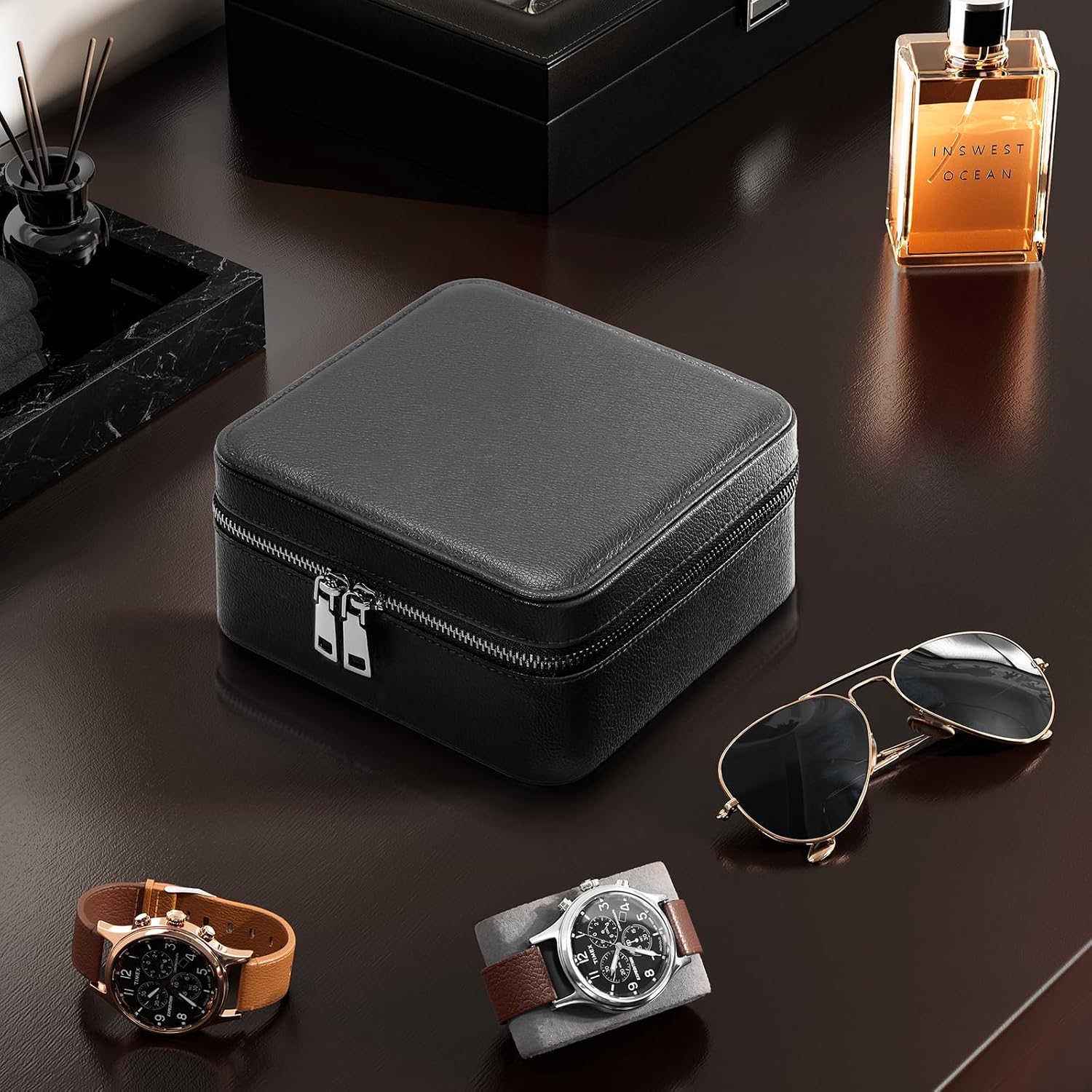 ProCase travel watch case for men with PU leather storage for watches and jewelry
