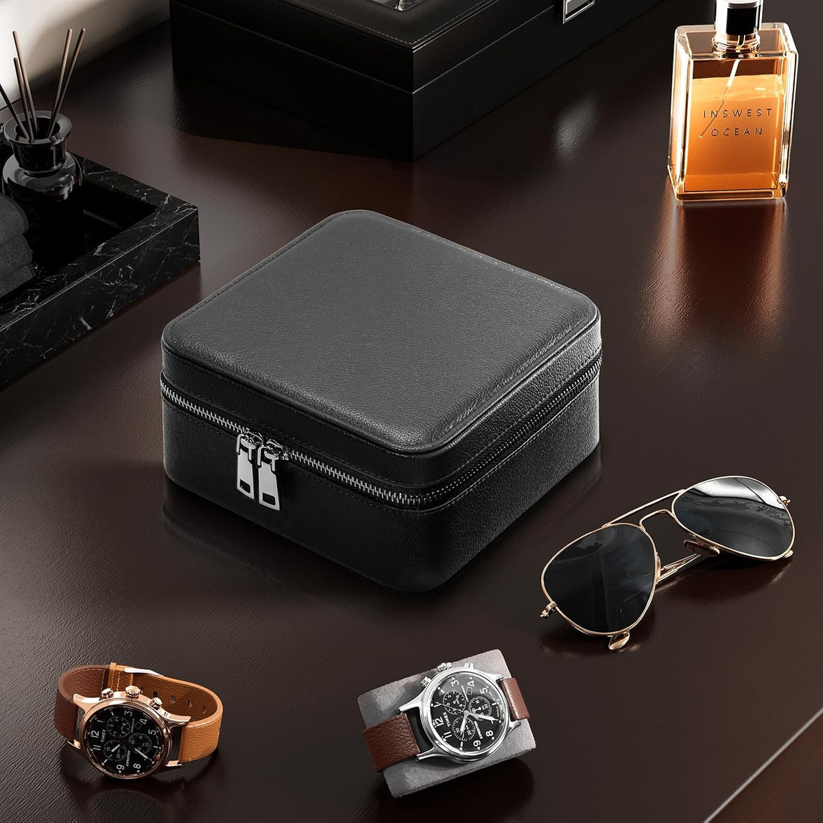 ProCase travel watch case for men with PU leather storage for watches and jewelry