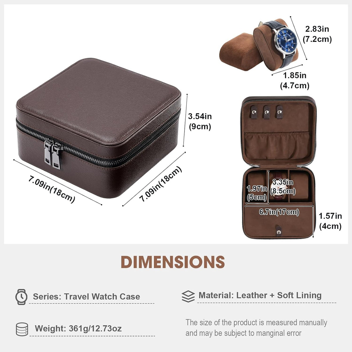 ProCase travel watch case for men with PU leather storage for watches and jewelry