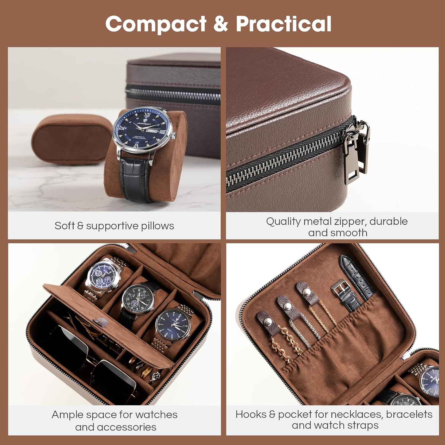 ProCase travel watch case for men with PU leather storage for watches and jewelry