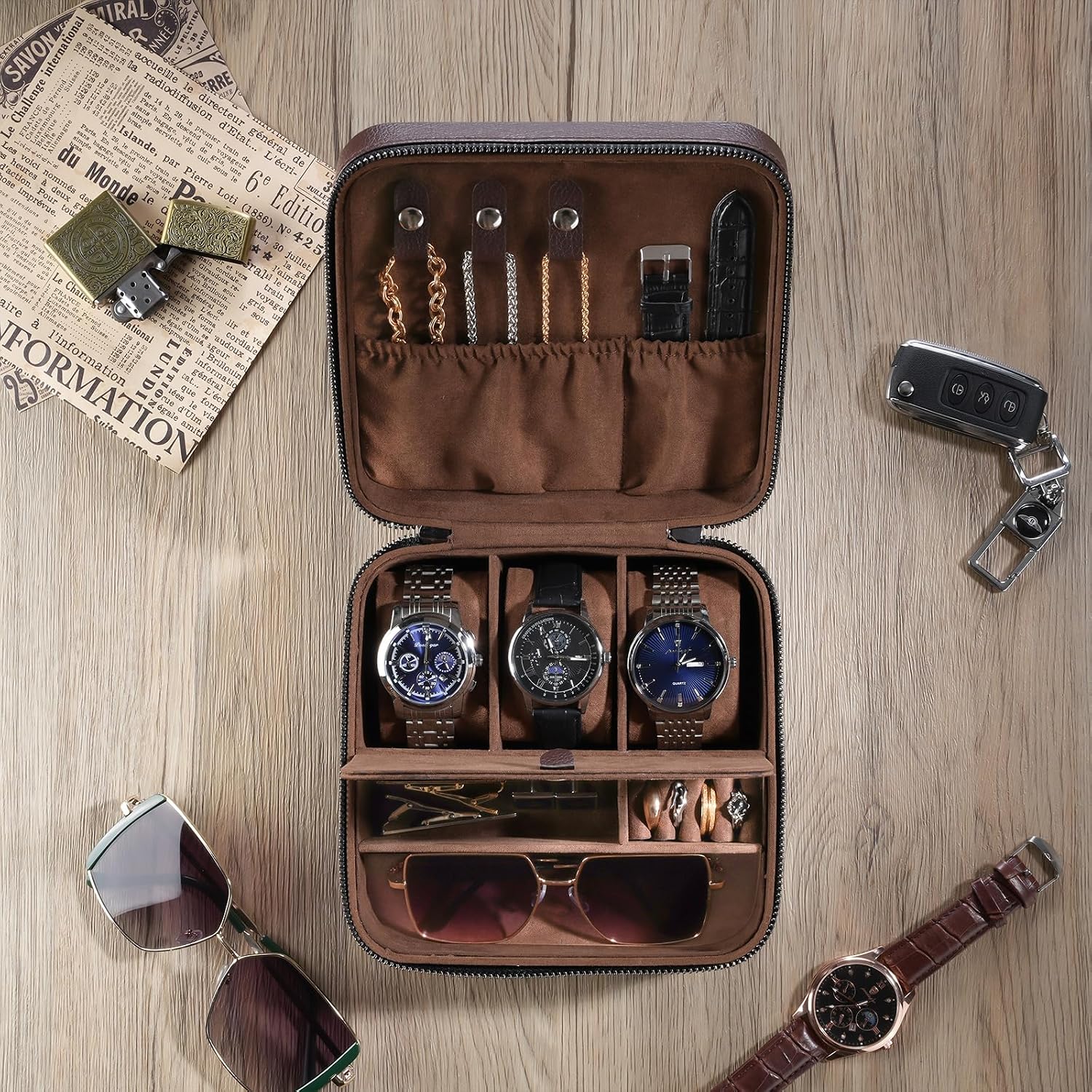 ProCase travel watch case for men with PU leather storage for watches and jewelry