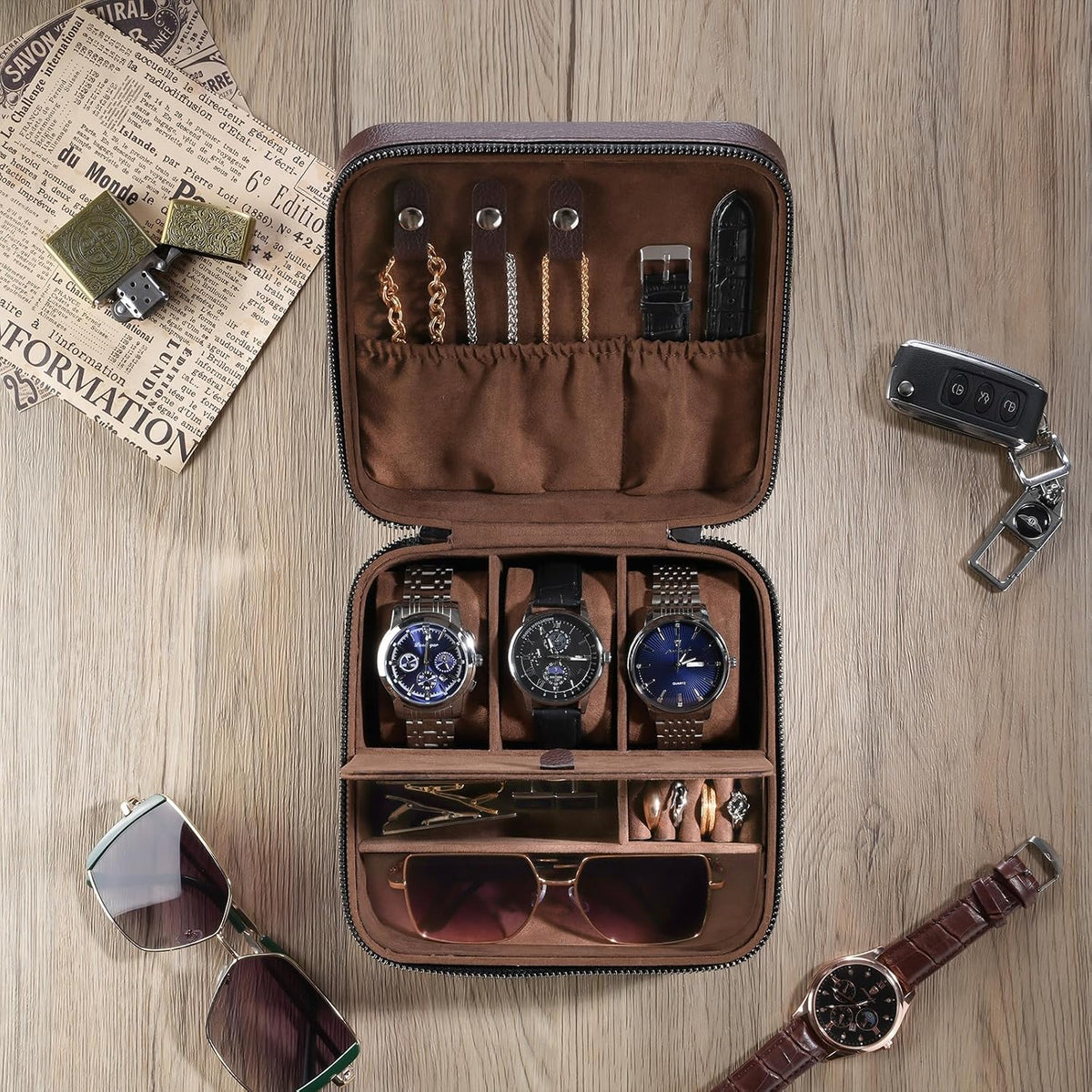 ProCase travel watch case for men with PU leather storage for watches and jewelry