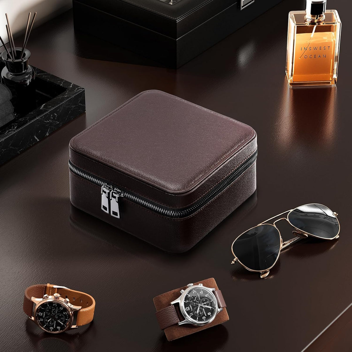 ProCase travel watch case for men with PU leather storage for watches and jewelry