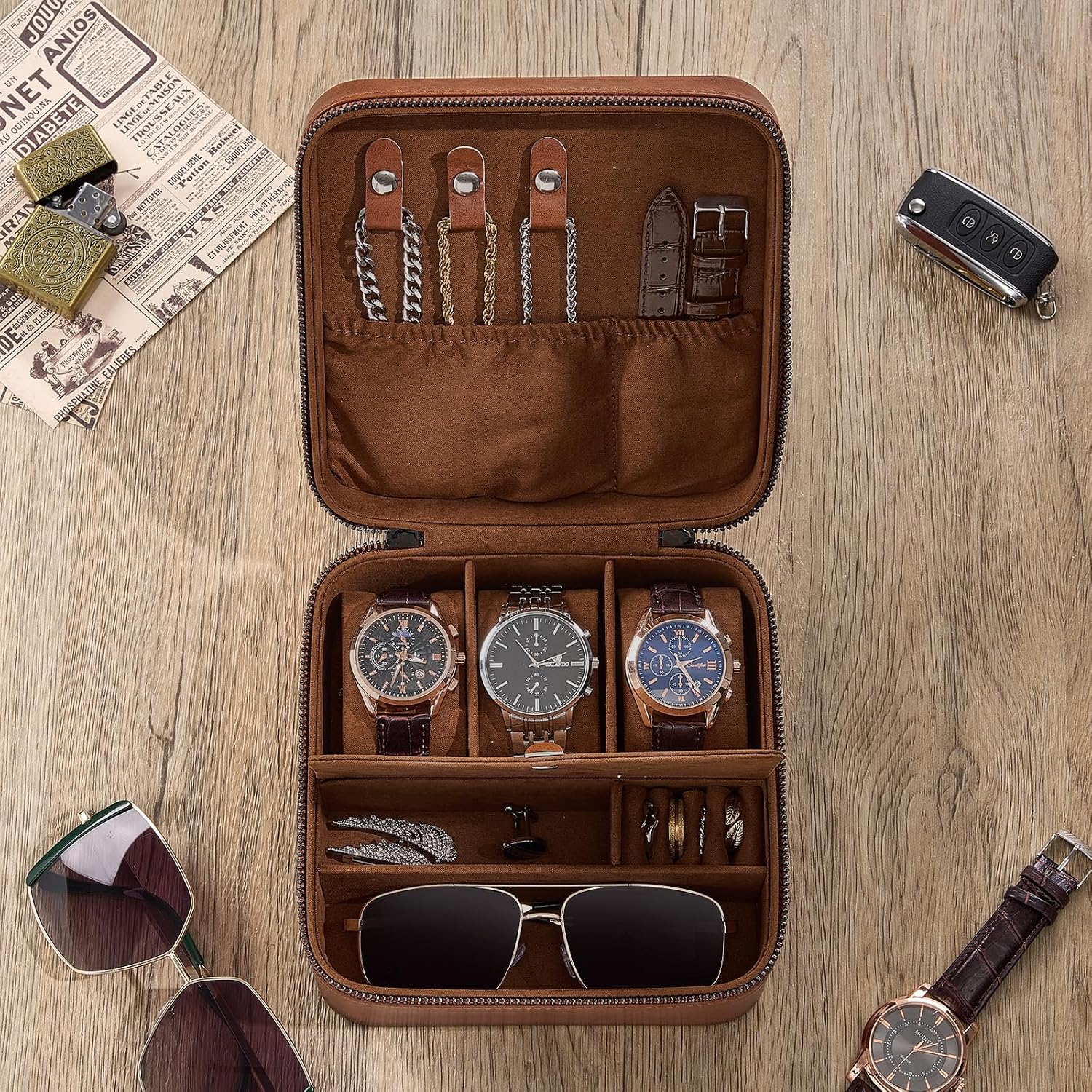 ProCase travel watch case for men with PU leather storage for watches and jewelry