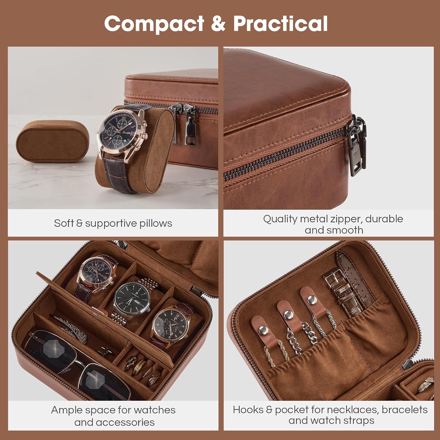 ProCase travel watch case for men with PU leather storage for watches and jewelry