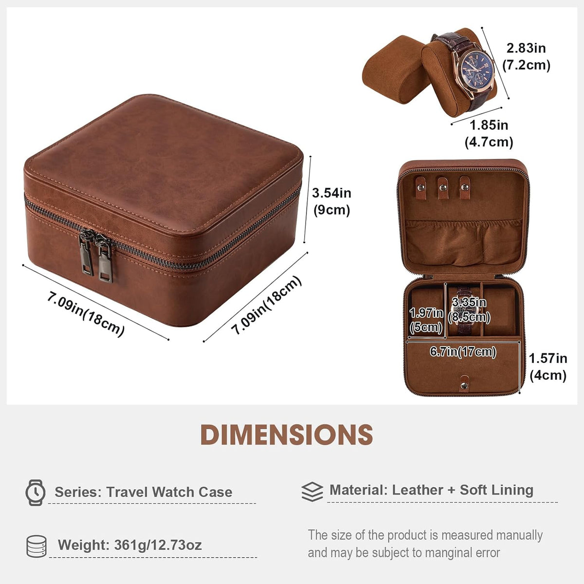 ProCase travel watch case for men with PU leather storage for watches and jewelry