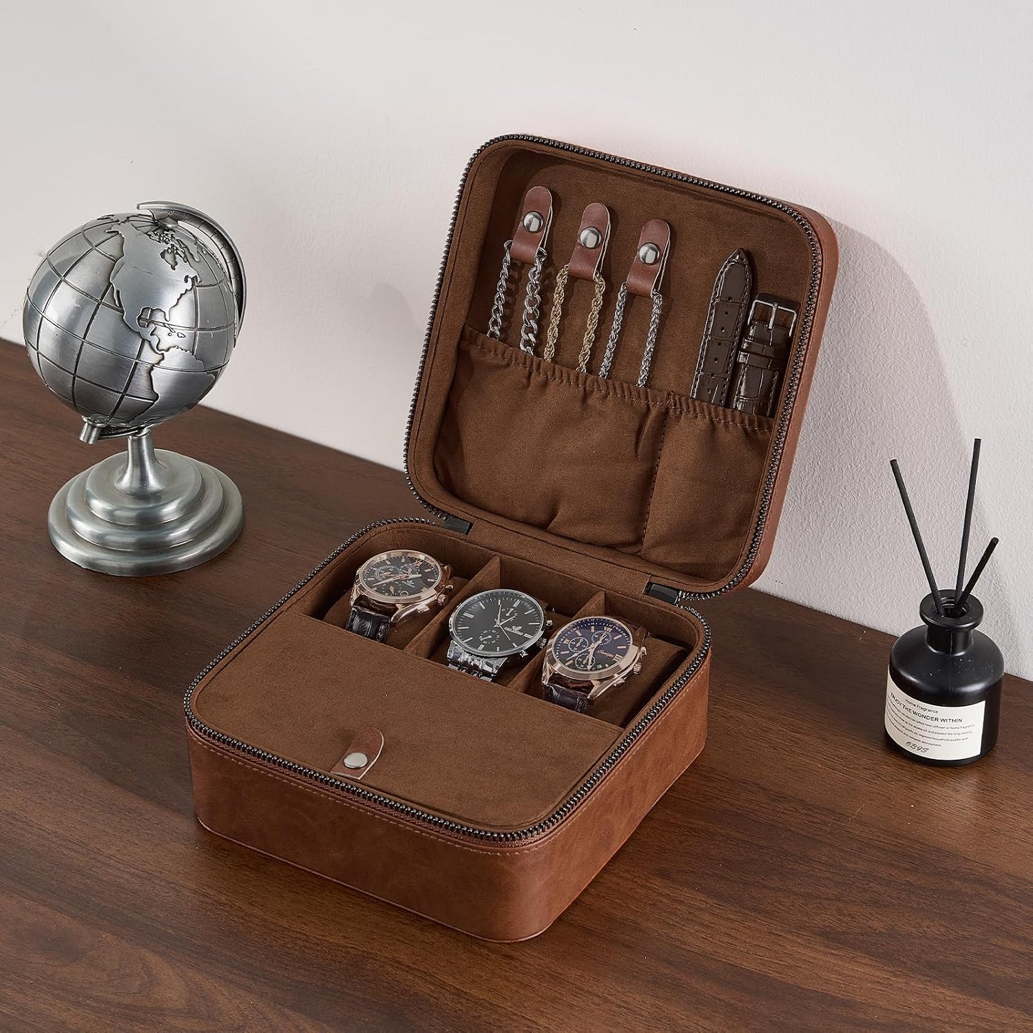 ProCase travel watch case for men with PU leather storage for watches and jewelry