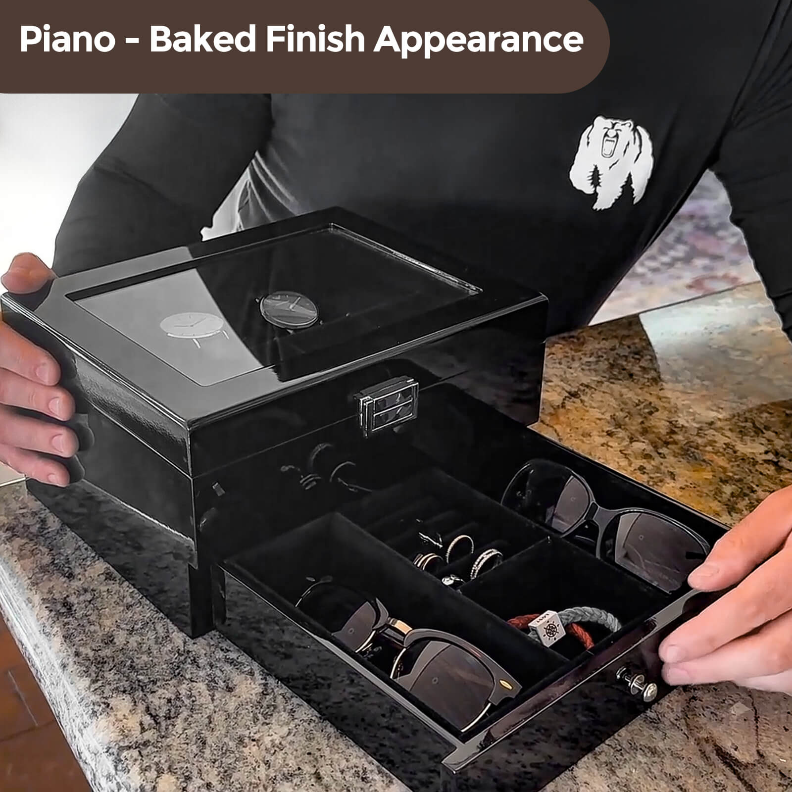 2-Layer Mens Jewelry Box Storage Holder Organizer Display Case Black