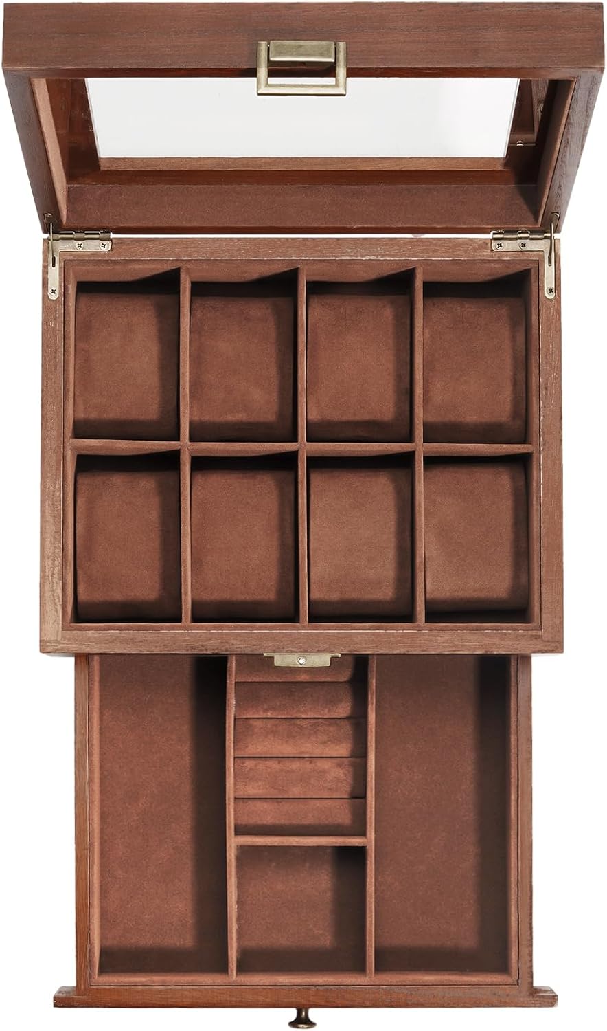 Wooden Watch Case, 8 Slot Mens Watch Box with Drawer, 2-Layer Mens Jewelry Box Storage Holder Organizer Display Case, Anniversary Birthday Christmas Gifts for Men Women