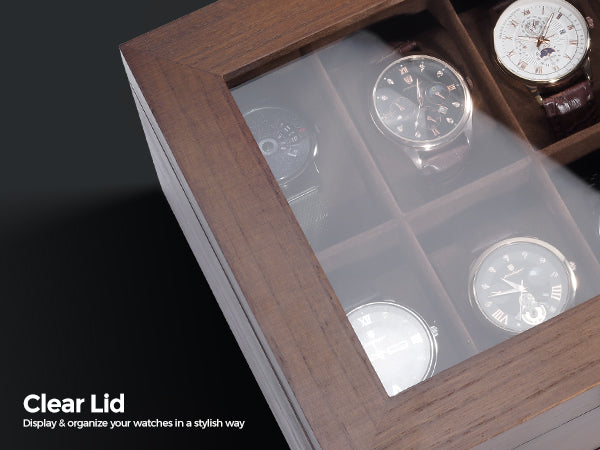 Wooden Watch Case, 8 Slot Mens Watch Box with Drawer, 2-Layer Mens Jewelry Box Storage Holder Organizer Display Case, Anniversary Birthday Christmas Gifts for Men Women
