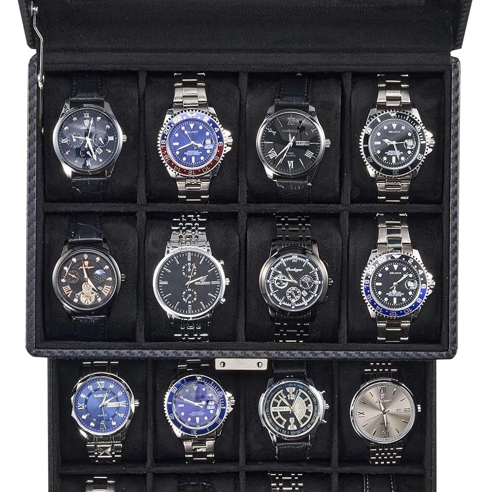 Watch Box for Men, Jewelry Organizer Box with Drawer, Display Storage Case with Glass Lid, black