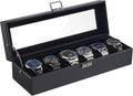 Watch Case Box for Men, PU leather Man Watch Organizer with Soft Pillow, Lockable Watch Collection Storage Holder with Glass Display Lid, black