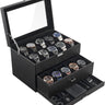 20 Slot Watch Box for Men, 3-Layer Watch Display Case with Glass Lid, Watch Holder with Drawer, Jewelry Storage Organizer for Watches Straps Rings