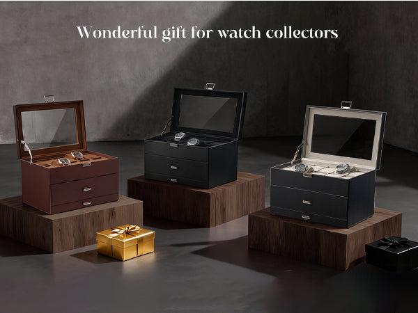 20 Slot Watch Box for Men, 3-Layer Watch Display Case with Glass Lid, Watch Holder with Drawer, Jewelry Storage Organizer for Watches Straps Rings