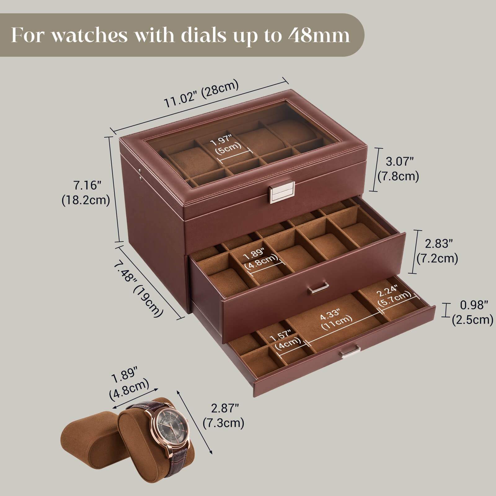 3-Layer 20 Slot Men's Watch Box with Drawer | ProCase – Procase