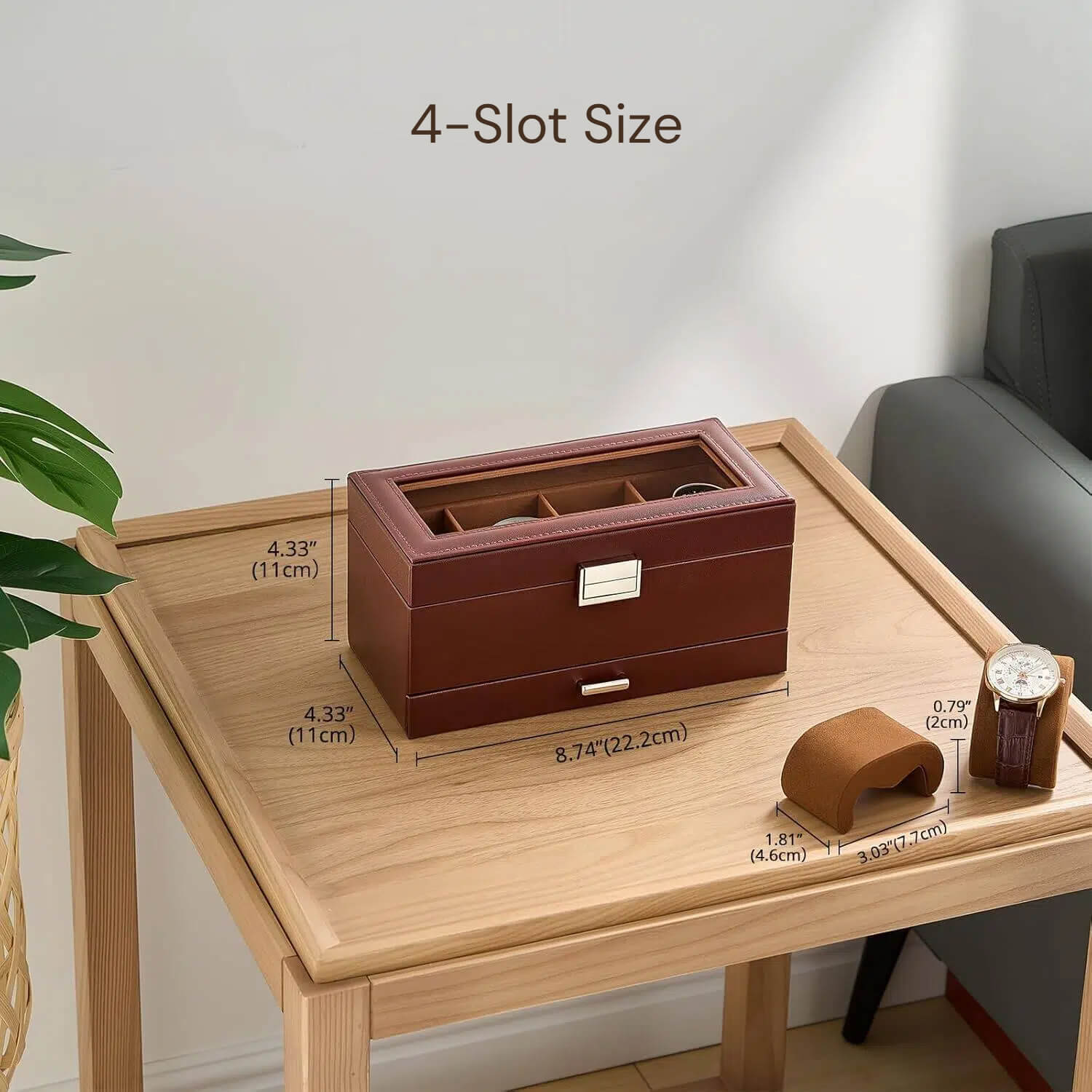 2-Layer Watches Display Case, Mens Jewelry Box with Drawer