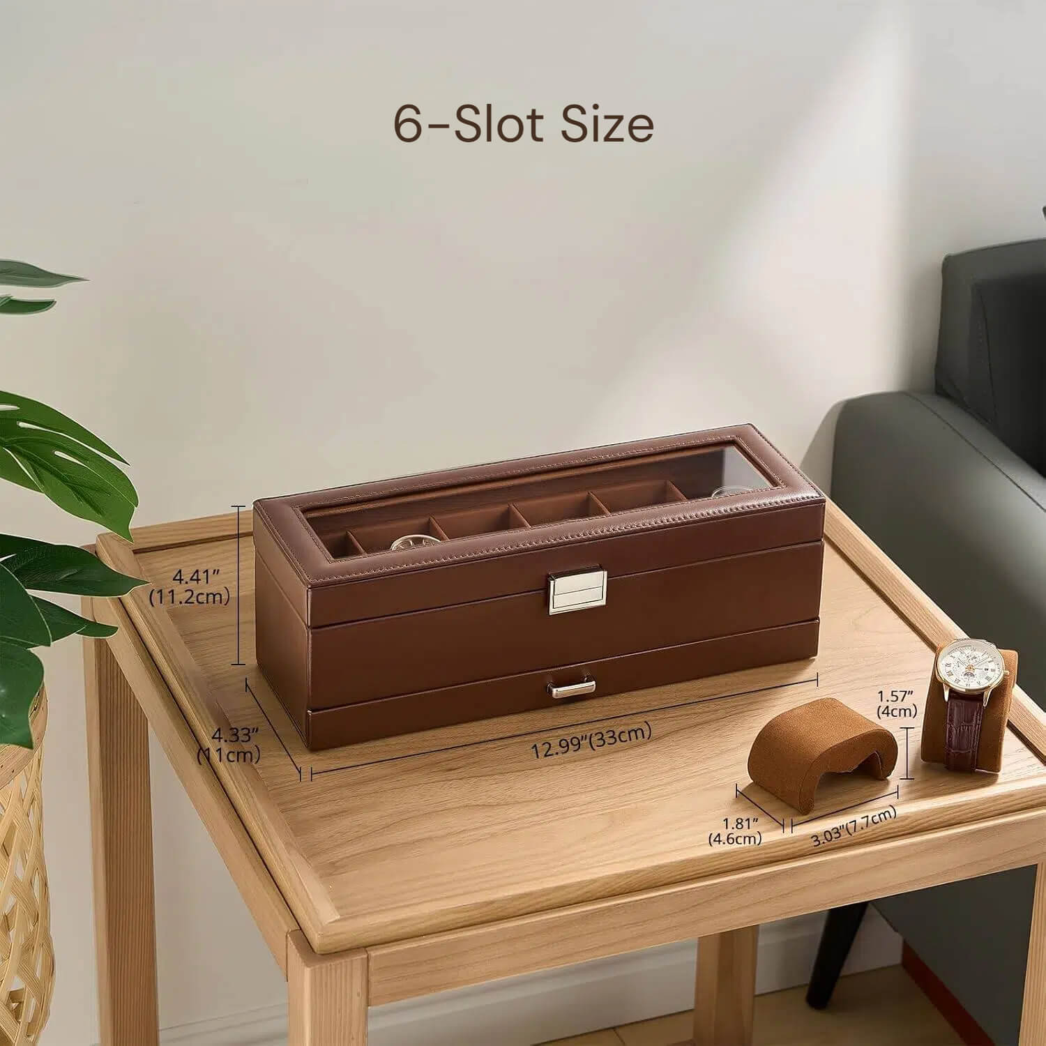 2-Layer Watches Display Case, Mens Jewelry Box with Drawer