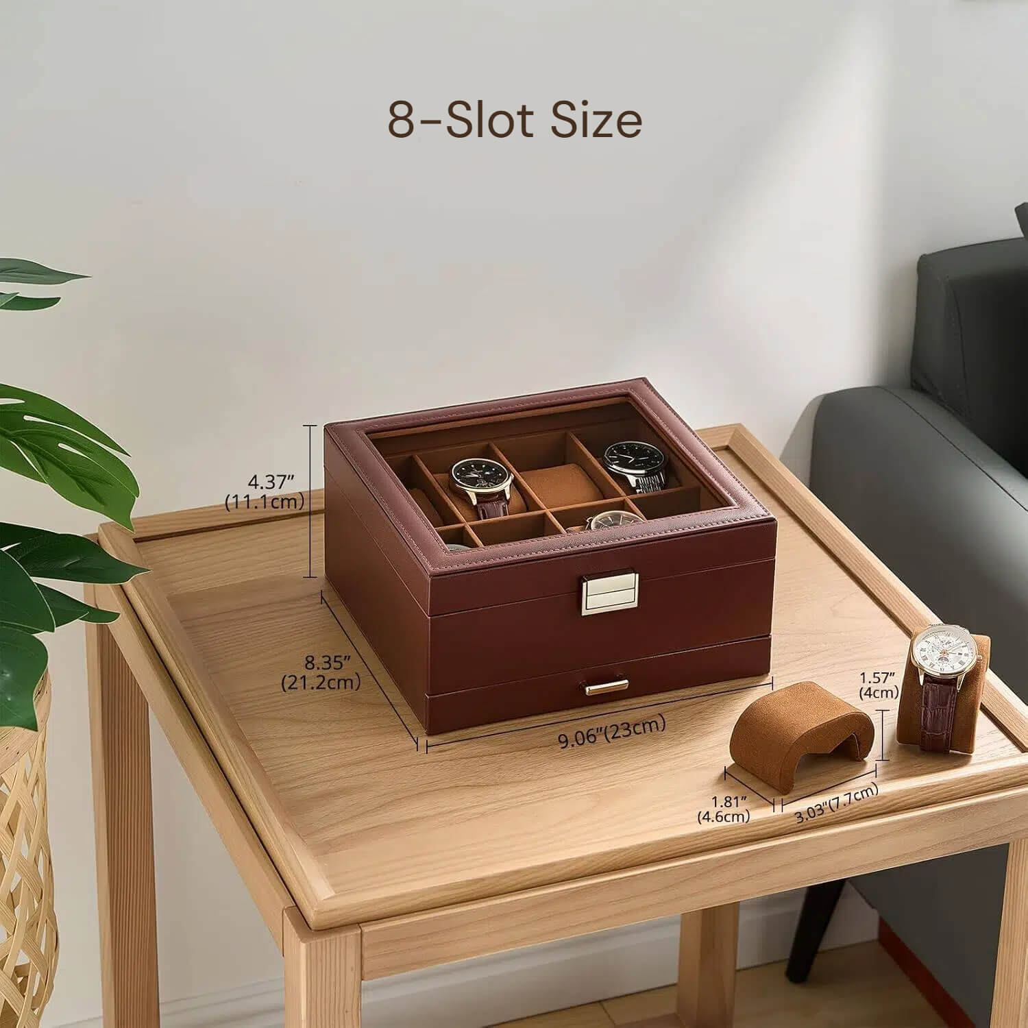2-Layer Watches Display Case, Mens Jewelry Box with Drawer