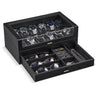 2-Layer Wooden Watch Box with Clear Top & Jewelry Storage Drawer 12 Slots Black