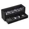 2-Layer Wooden Watch Box with Clear Top & Jewelry Storage Drawer 6 Slots Black