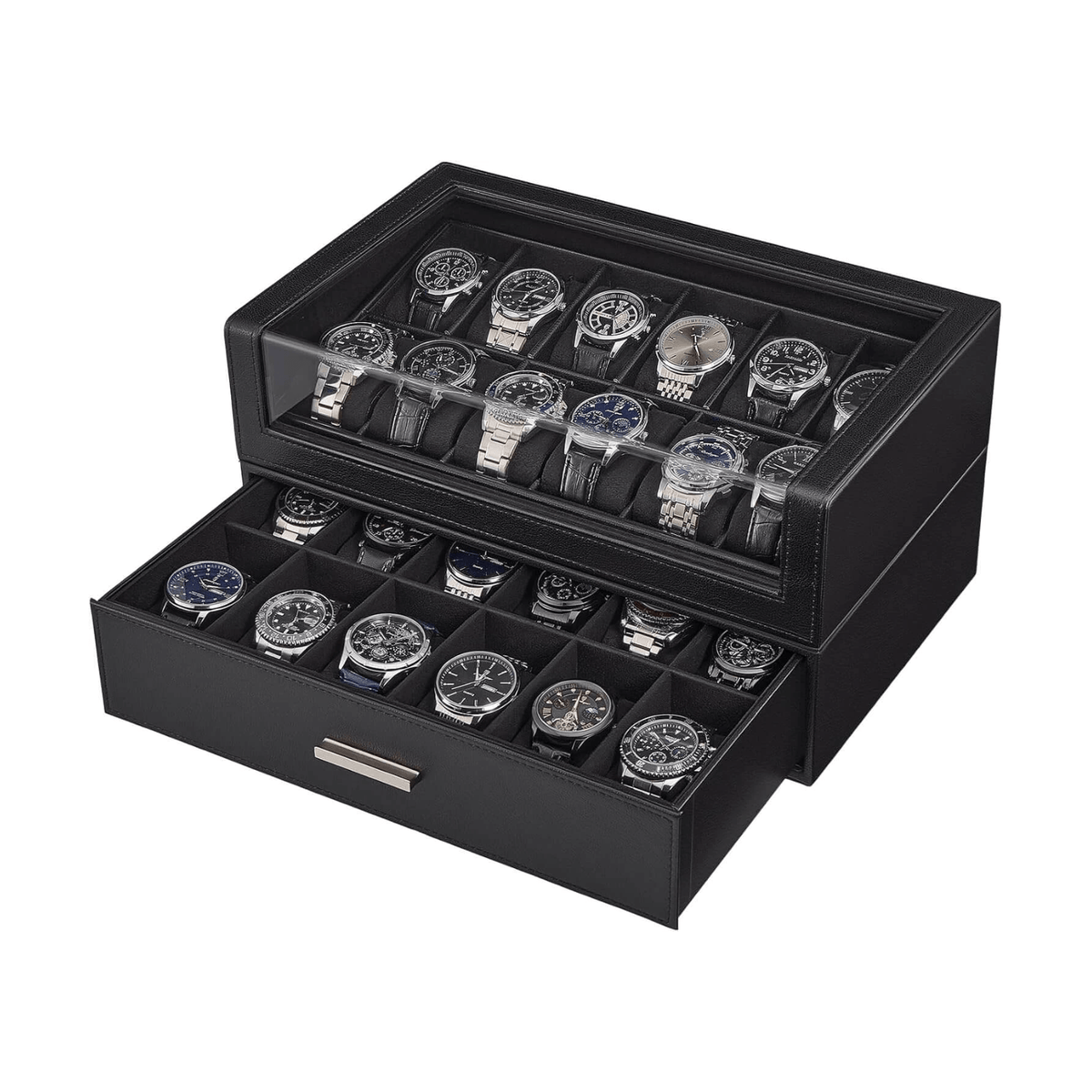 ProCase Watch Box for Men, 24 Slots Watch Display Holder,
Clear Acrylic Top, Large Capacity PU Leather Case with Drawer Organizer, Black