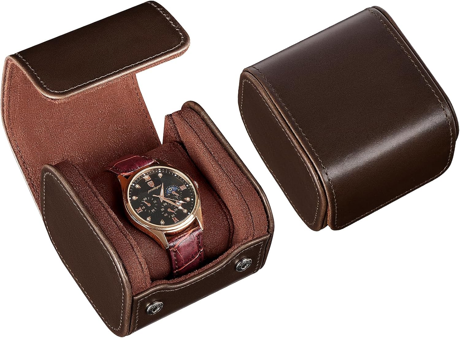 Watch Travel Case, 1 Slot Watch Roll Box for Men, Espresso