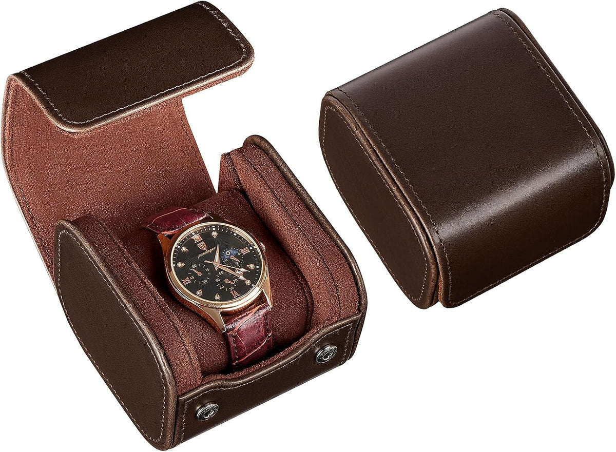 Watch Travel Case, 1 Slot Watch Roll Box for Men, Espresso