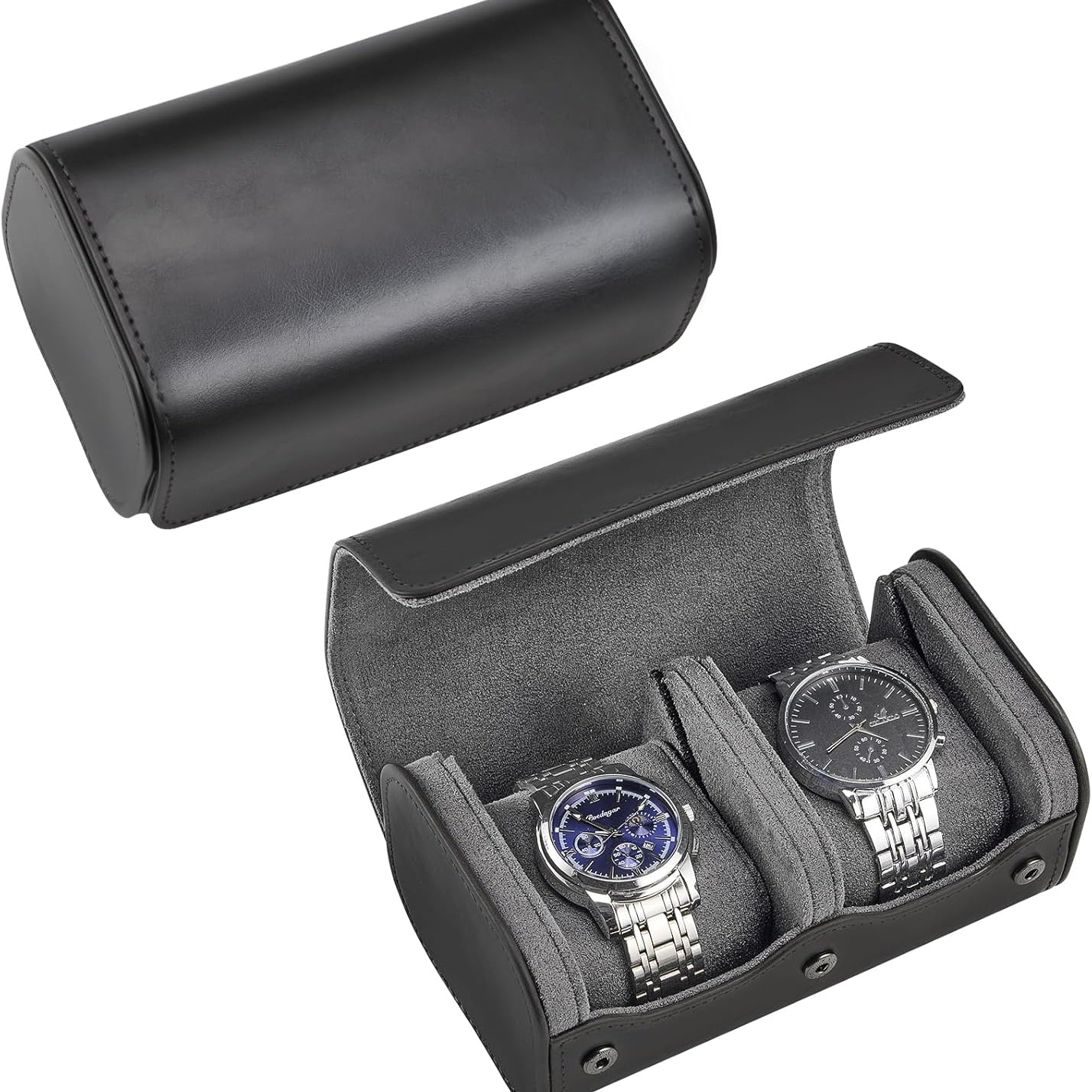 Watch Travel Case, 2 Slots PU Leather Watch Roll Box for Men, Portable Watch Holder Organizer, Gifts Ideas