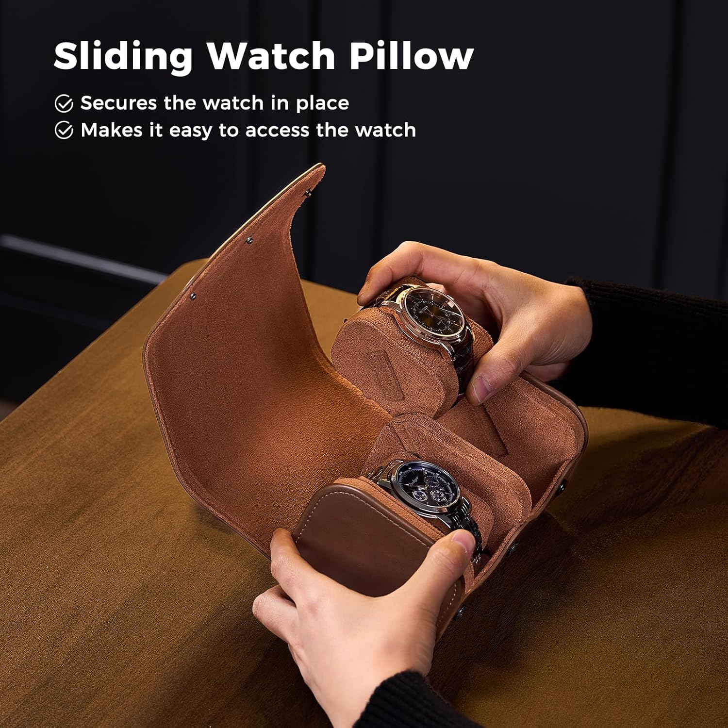 Watch Travel Case, 2 Slots PU Leather Watch Roll Box for Men, Portable Watch Holder Organizer, Gifts Ideas