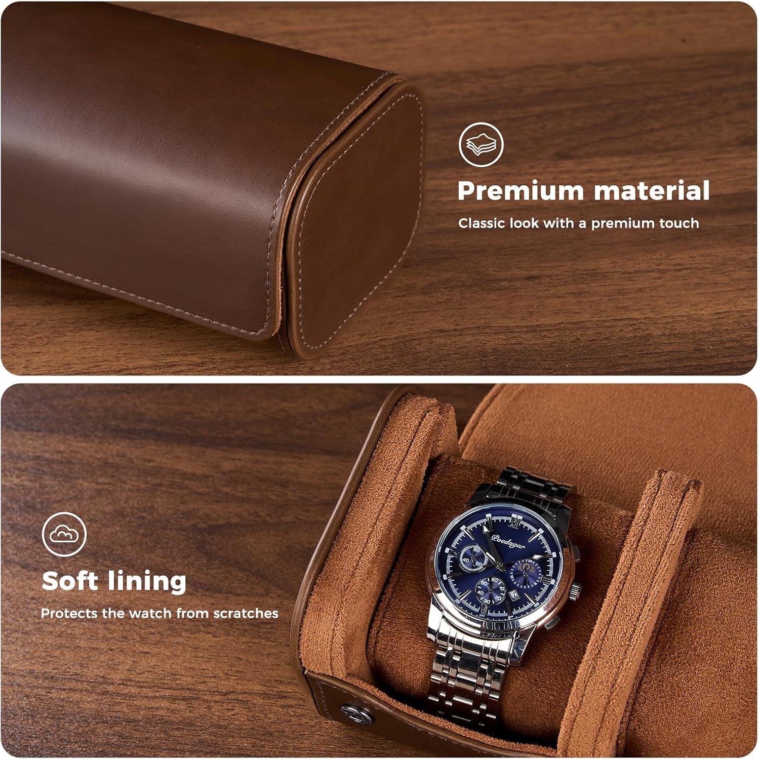 Watch Travel Case, 2 Slots PU Leather Watch Roll Box for Men, Portable Watch Holder Organizer, Gifts Ideas