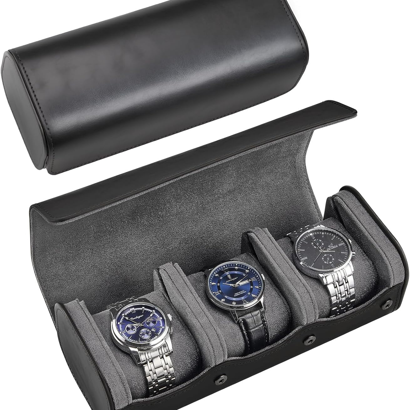 Watch Travel Case, 3 Slots PU Leather Watch Roll Box for Men, Portable Watch Holder Organizer, Gifts Ideas