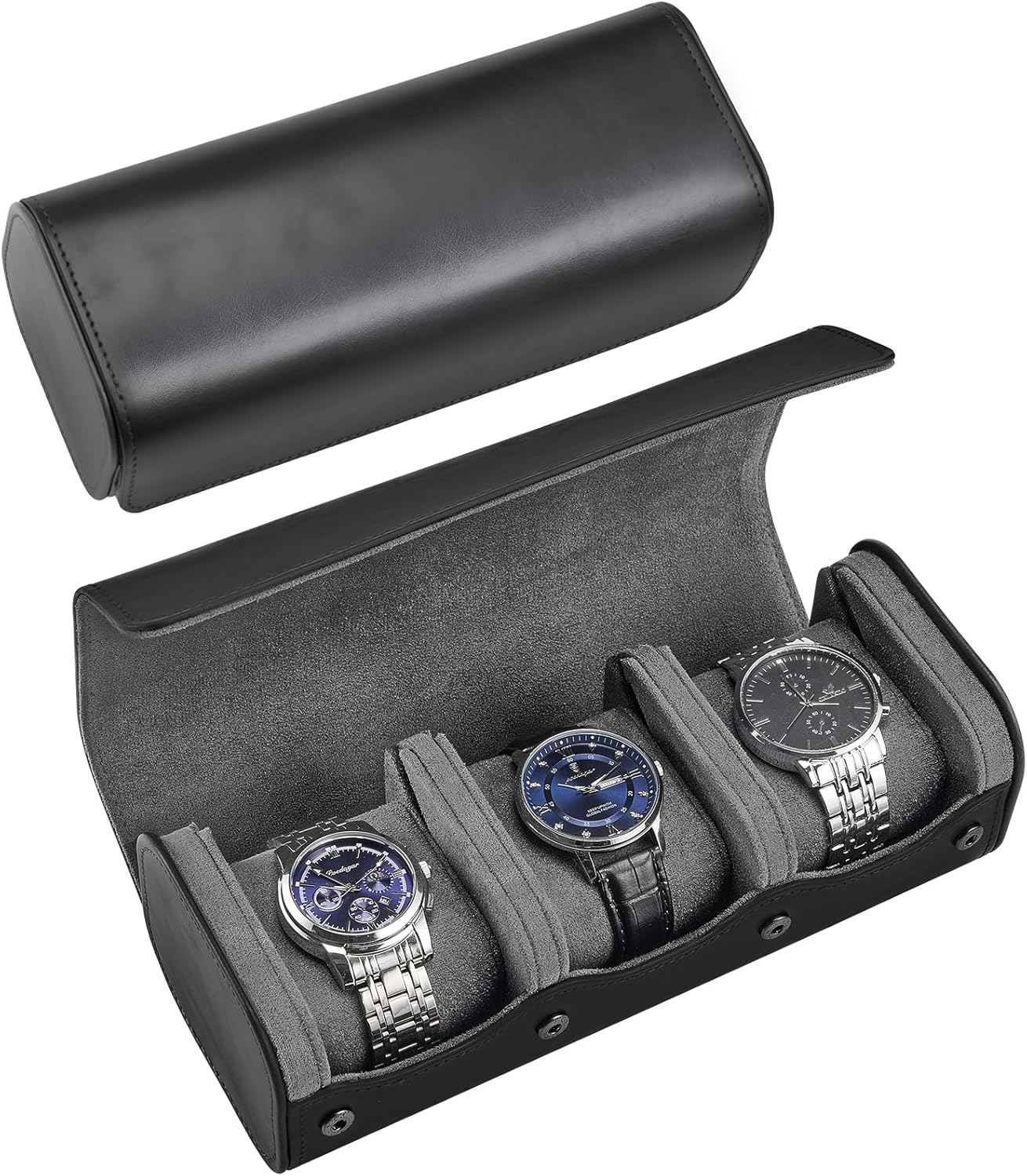 Watch Travel Case, 3 Slots PU Leather Watch Roll Box for Men, Portable Watch Holder Organizer, Gifts Ideas