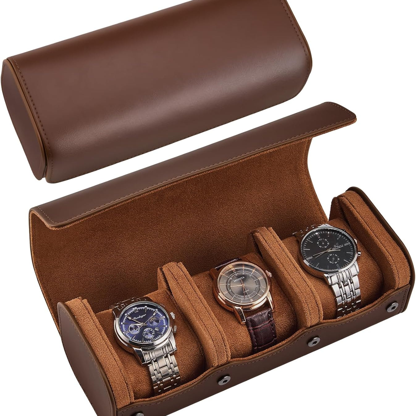 Watch Travel Case, 3 Slots PU Leather Watch Roll Box for Men, Portable Watch Holder Organizer, Gifts Ideas