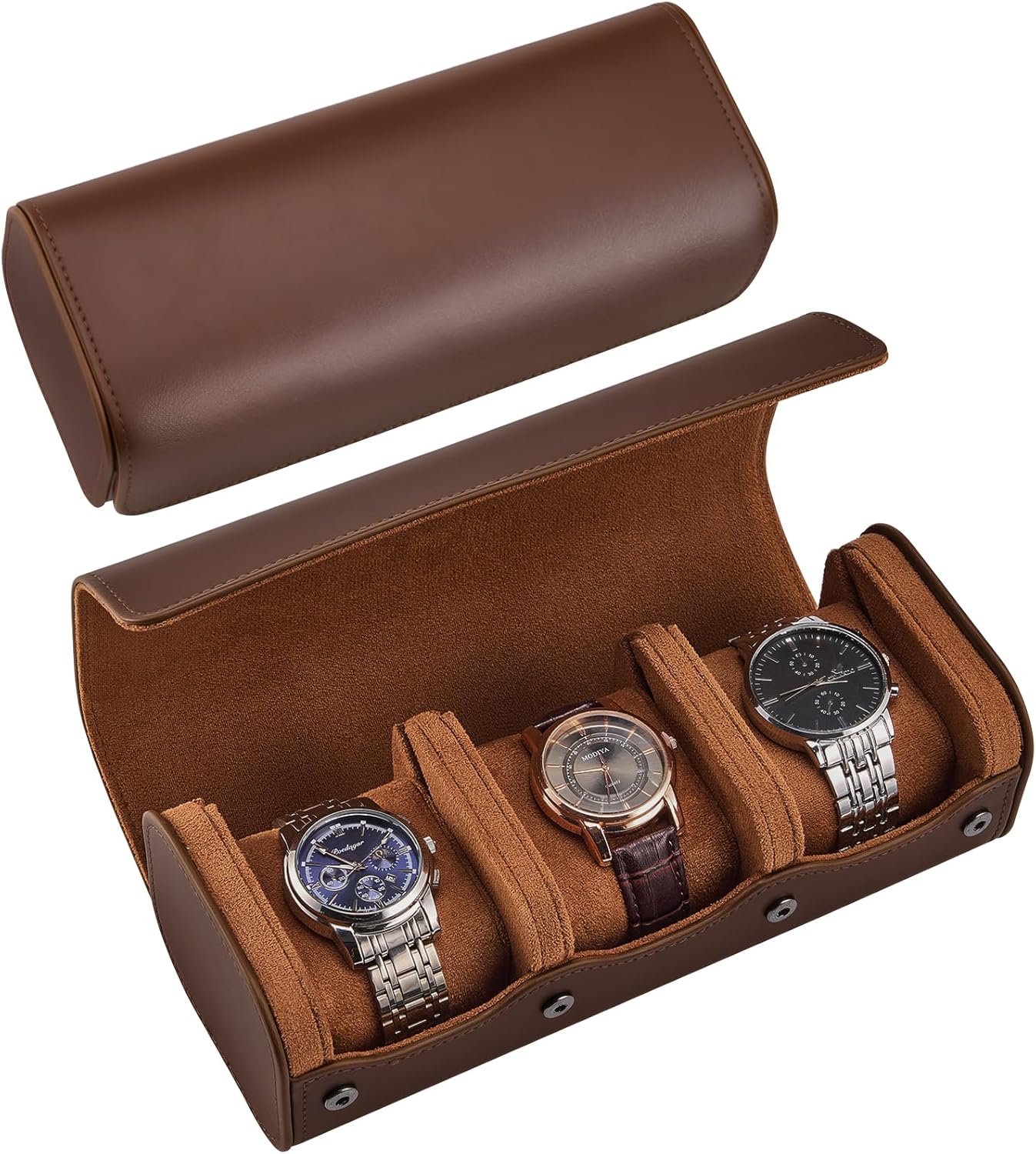 Watch Travel Case, 3 Slots PU Leather Watch Roll Box for Men, Portable Watch Holder Organizer, Gifts Ideas