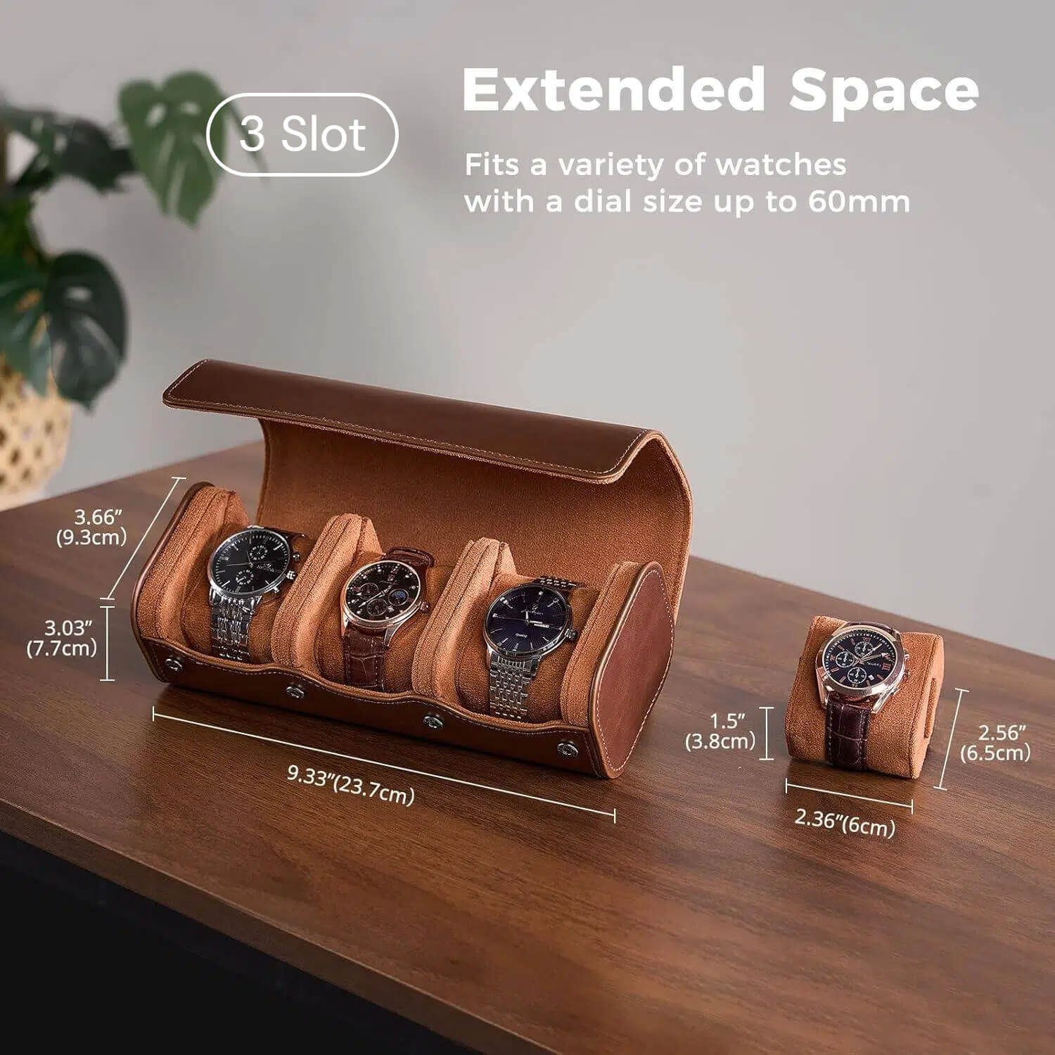 PU Leather Watch Roll Box for Men, Portable Watch Holder Organizer