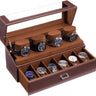 Watch Case for Men, 10 Slot Watch Display Stand with Acrylic Lid, Watch Display Case with Drawer, 2-Layer Mens Watch Box, Watch Holder Organizer for Men Women,brown