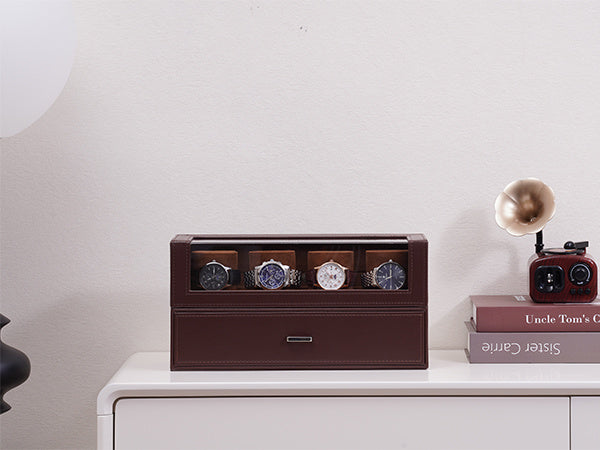 Watch Case for Men, 10 Slot Watch Display Stand with Acrylic Lid, Watch Display Case with Drawer, 2-Layer Mens Watch Box, Watch Holder Organizer for Men Women,brown