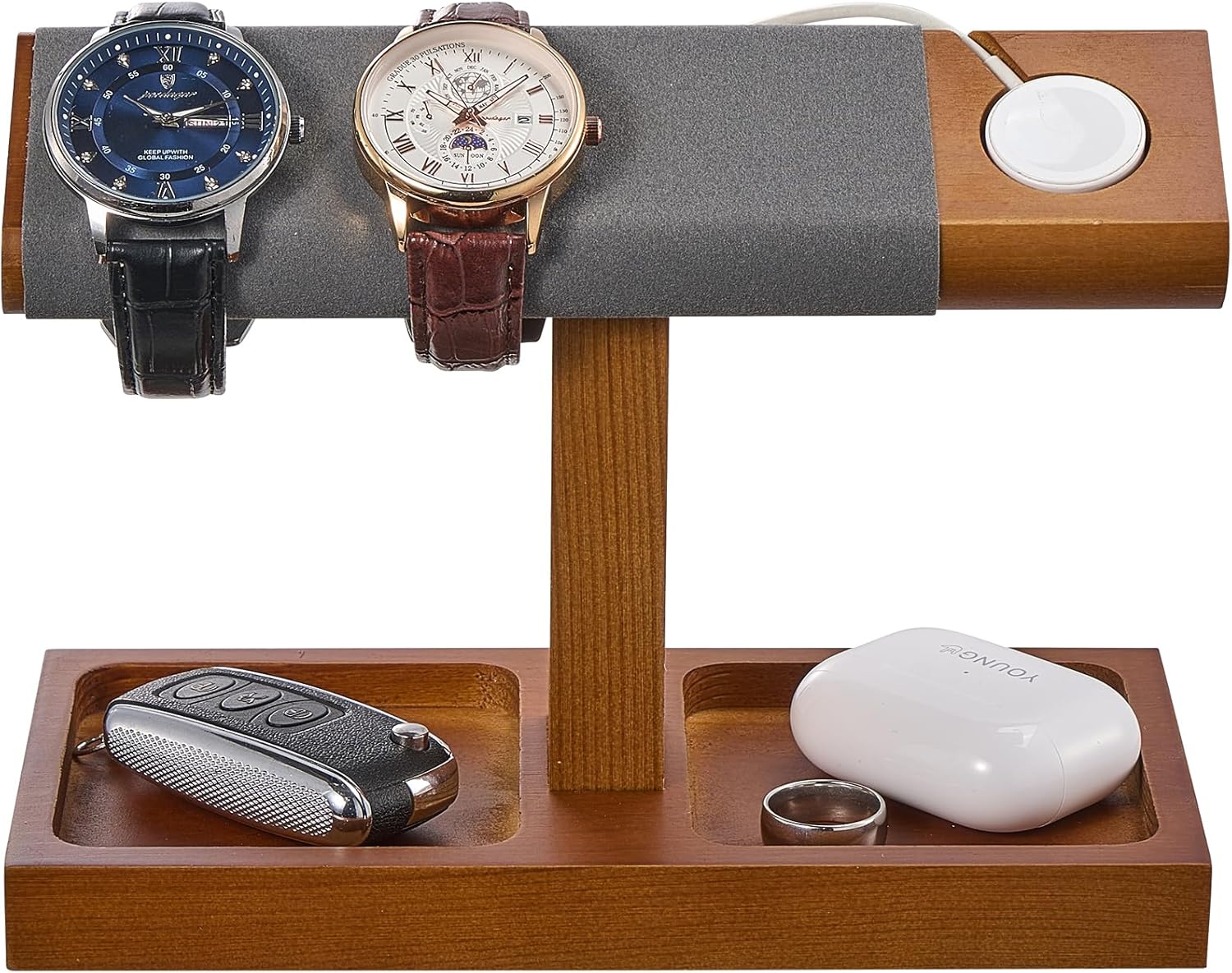Wood Watch Display Stand Holder for Men, Wristwatch Tower with T-Bar Design, Hanging Watch Rack, Wooden Wrist Watch Tree