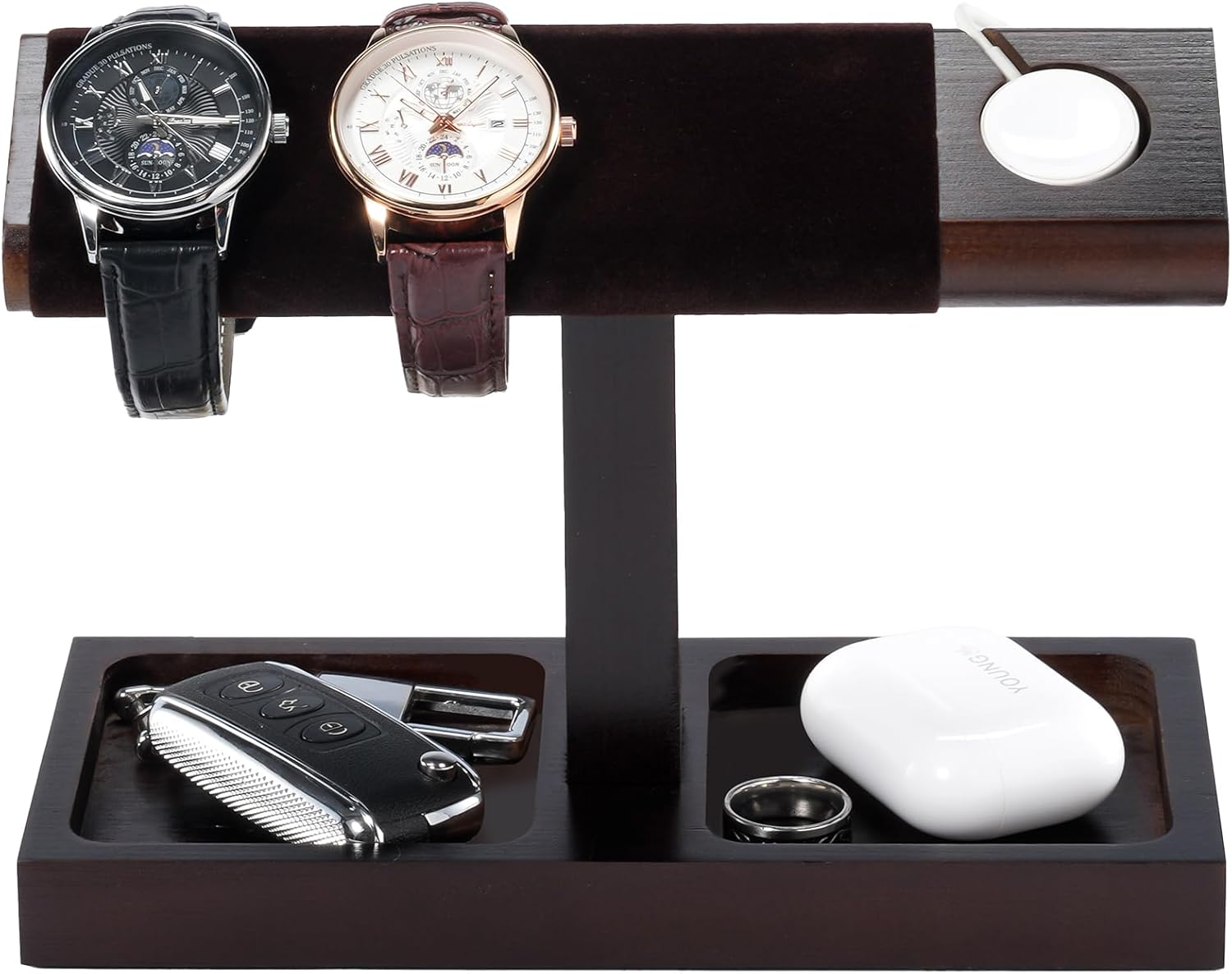 Wood Watch Display Stand Holder for Men, Wristwatch Tower with T-Bar Design, Hanging Watch Rack, Wooden Wrist Watch Tree