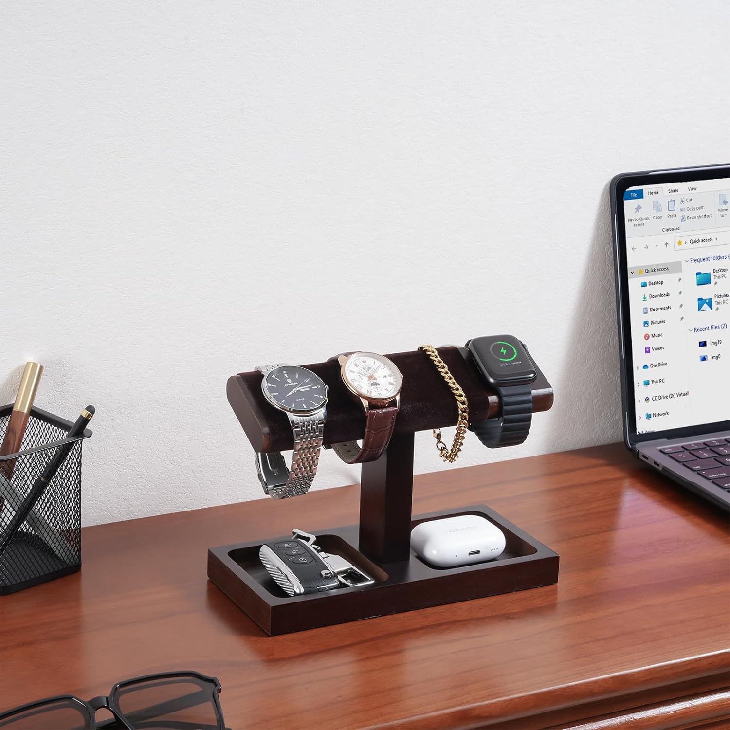 Wood Watch Display Stand Holder for Men, Wristwatch Tower with T-Bar Design, Hanging Watch Rack, Wooden Wrist Watch Tree