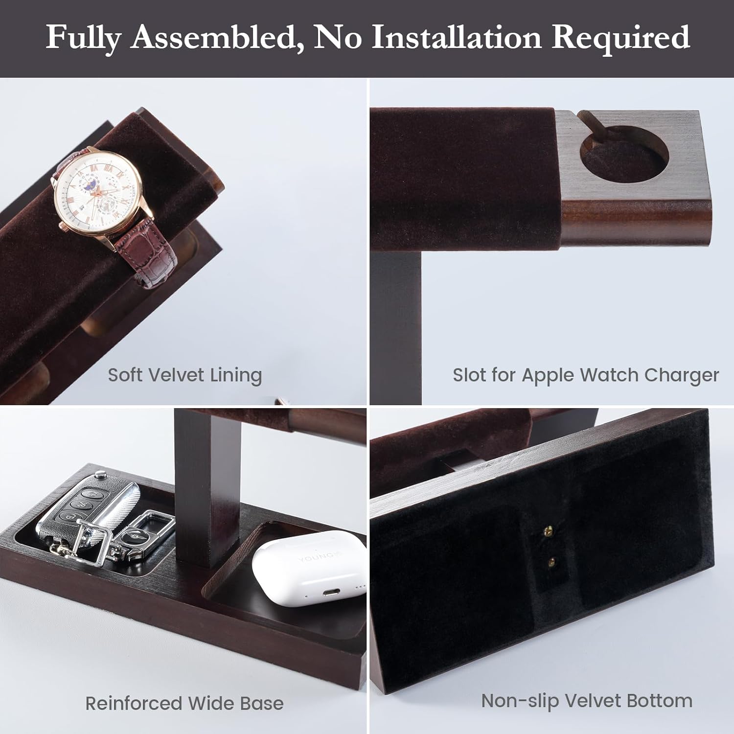 Wood Watch Display Stand Holder for Men, Wristwatch Tower with T-Bar Design, Hanging Watch Rack, Wooden Wrist Watch Tree