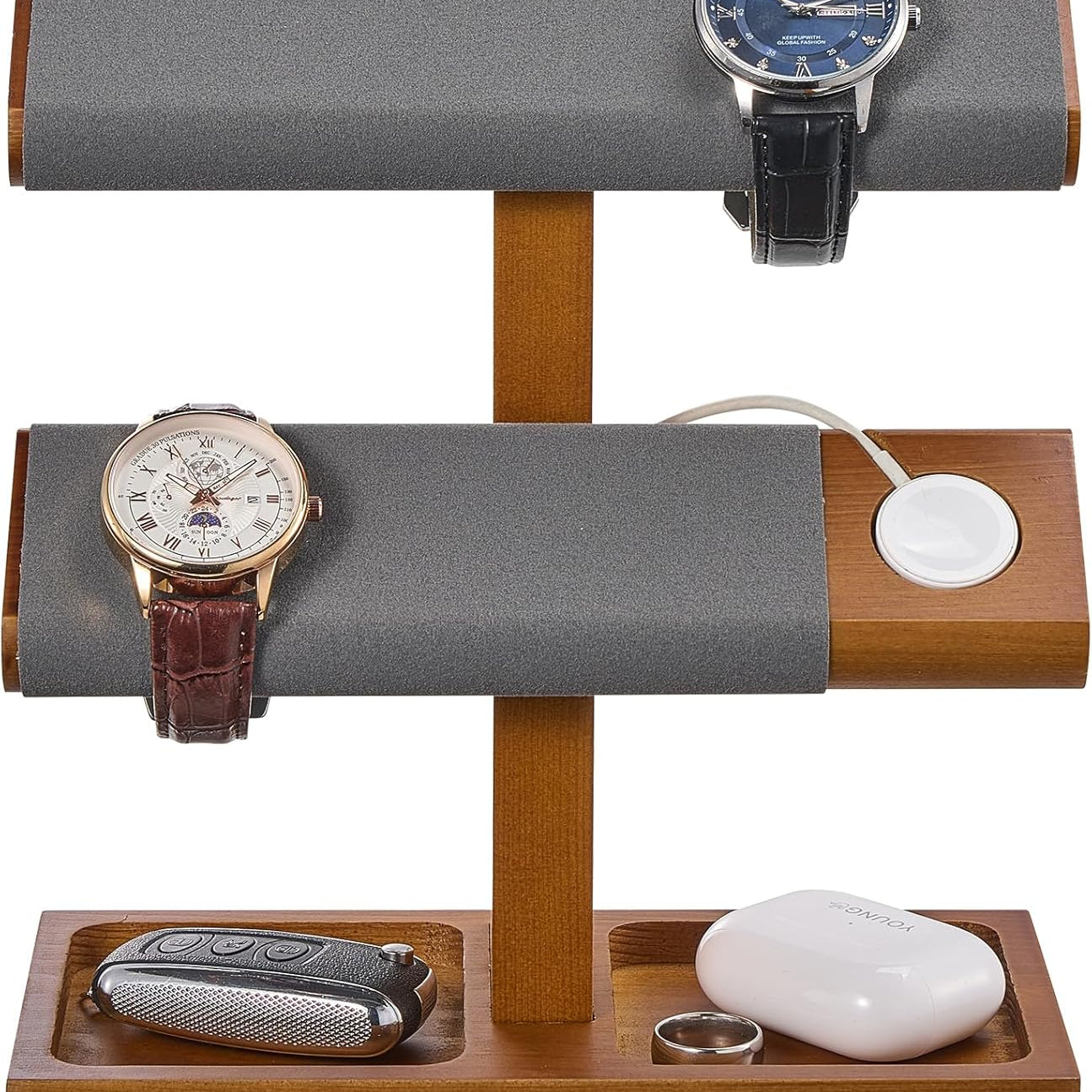 Wood Watch Display Stand Holder for Men, Wristwatch Tower with T-Bar Design, Hanging Watch Rack, Wooden Wrist Watch Tree