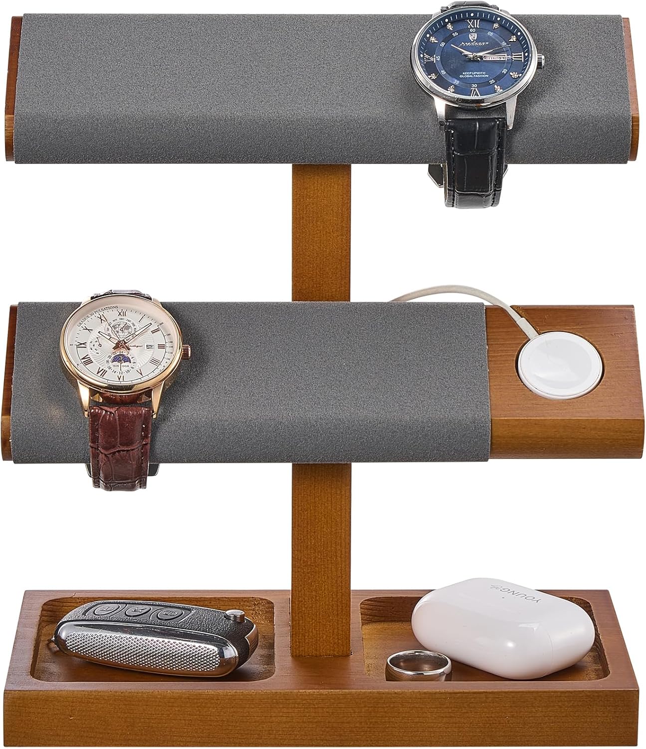 Wood Watch Display Stand Holder for Men, Wristwatch Tower with T-Bar Design, Hanging Watch Rack, Wooden Wrist Watch Tree