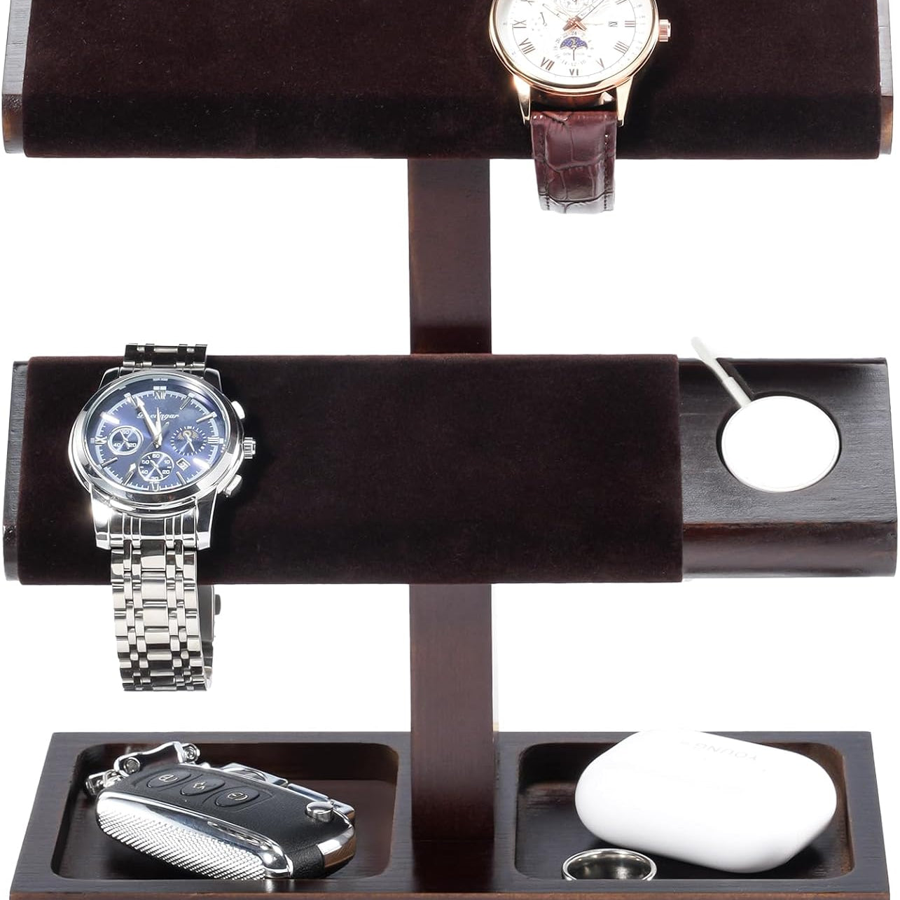 Wood Watch Display Stand Holder for Men, Wristwatch Tower with T-Bar Design, Hanging Watch Rack, Wooden Wrist Watch Tree
