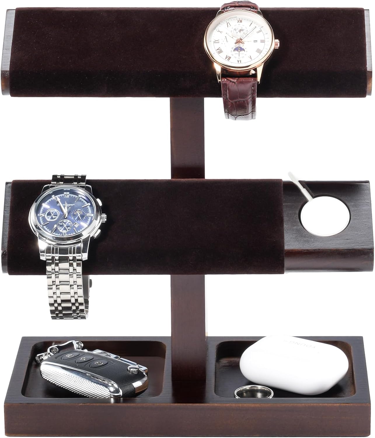 Wood Watch Display Stand Holder for Men, Wristwatch Tower with T-Bar Design, Hanging Watch Rack, Wooden Wrist Watch Tree
