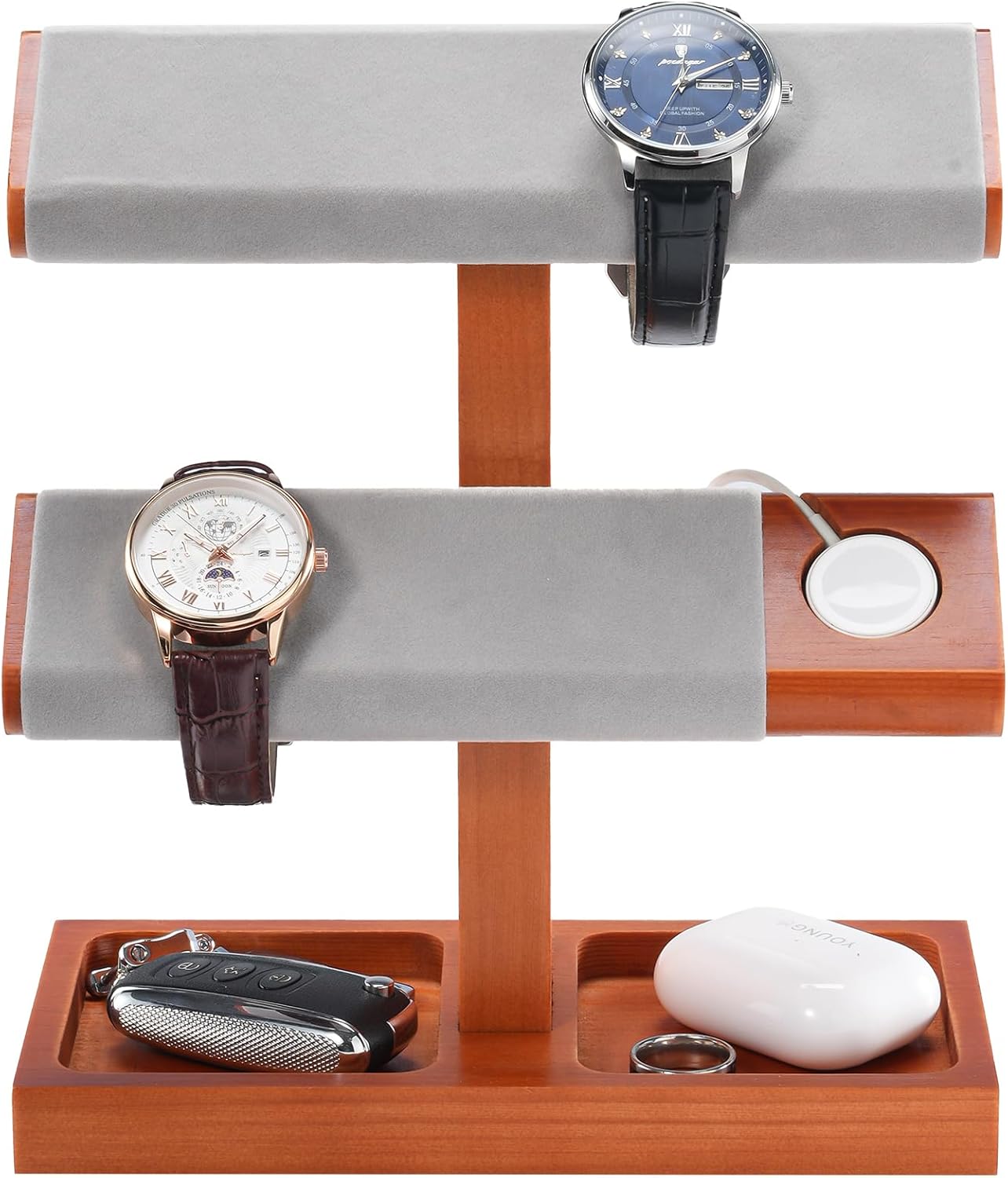 Wood Watch Display Stand Holder for Men, Wristwatch Tower with T-Bar Design, Hanging Watch Rack, Wooden Wrist Watch Tree